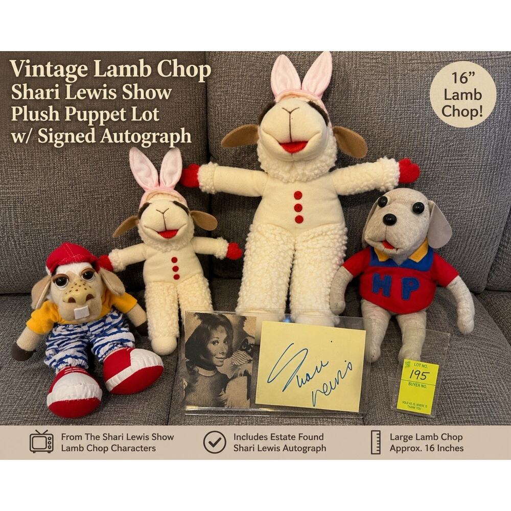 Lamb Chop Shari Lewis Plush Puppet Character Lot + Signed Autograph